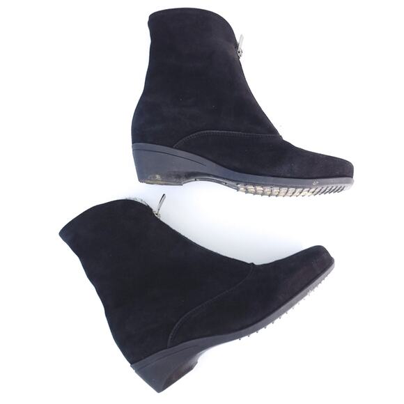 LA CANADIENNE Boots SZ 6 Women Black Suede Leather Zip Up Front Microfiber Lined - Picture 2 of 6